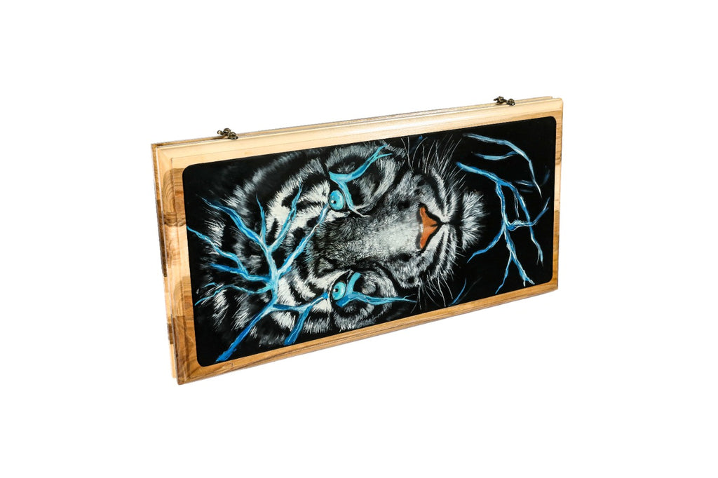 Luxury backgammon board lion artistic epoxy resin wooden finish