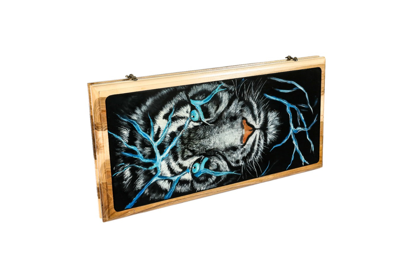 Luxury backgammon board lion artistic epoxy resin wooden finish