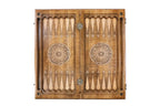Coat of Arms of Armenia backgammon board - playing pieces and dice arranged on the board
