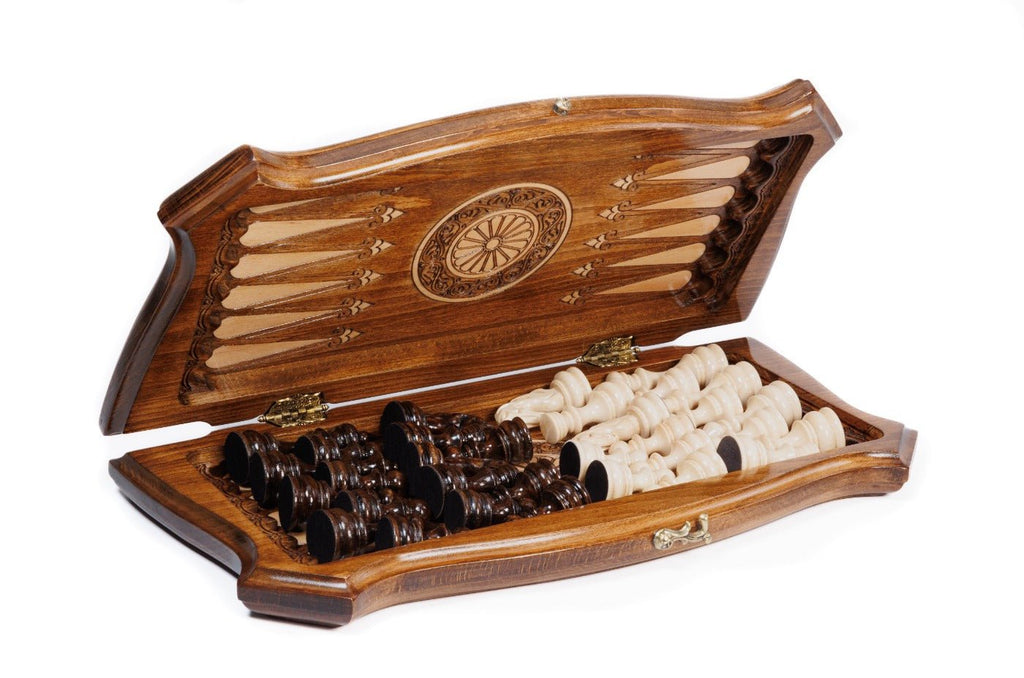 Wooden Carved Chess & Backgammon Set — 40 cm | 15.7" - Unumperfectus