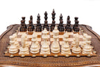 Carved Chess chess and backgammon set - chess pieces set up for play
