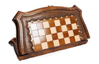 Carved Chess chess and backgammon set - angled view showing the craftsmanship