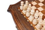 Carved Chess chess and backgammon set - close-up of the playing squares