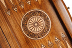Carved Chess chess and backgammon set - chess pieces set up for play