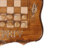 Handmade chess and backgammon set - angled view showing the craftsmanship