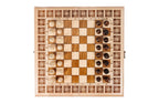 Handmade chess and backgammon set - chess pieces set up for play