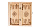 Handmade chess and backgammon set - chess pieces set up for play