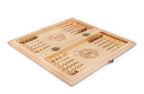 Natural beech wood chess and backgammon set with full-border geometric tile engraving