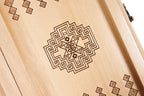 Handmade chess and backgammon set - close-up of hand-carved chess pieces