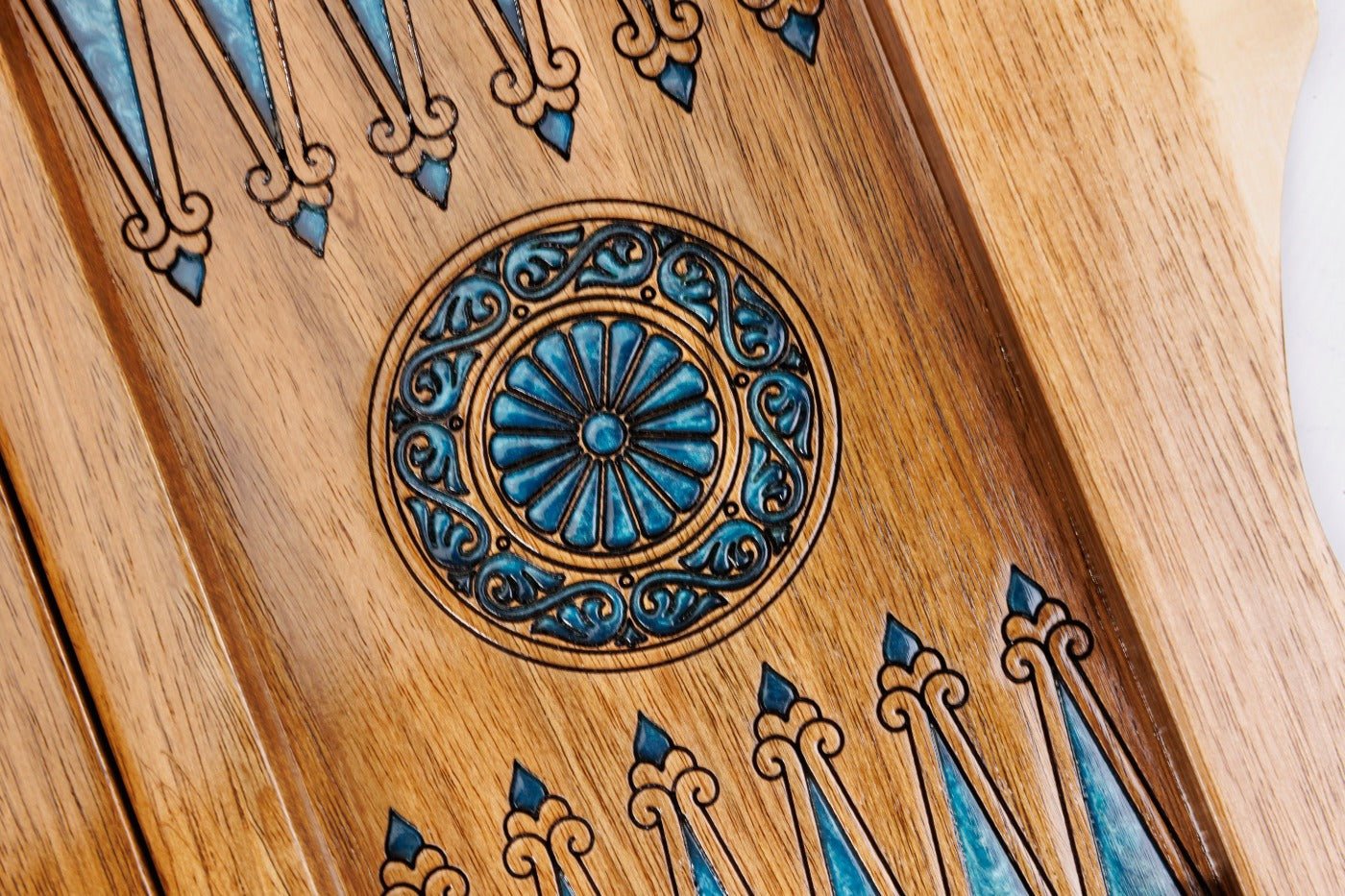 Classic Wooden Chess Board & Backgammon with Blue Epoxy 30 cm | 11.8" - Unumperfectus