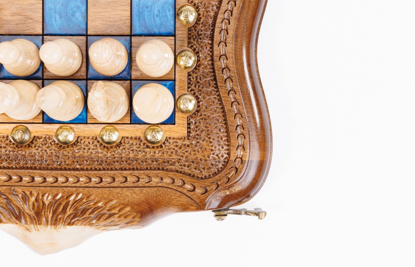 Classic Wooden Chess Board & Backgammon with Blue Epoxy 30 cm | 11.8" - Unumperfectus