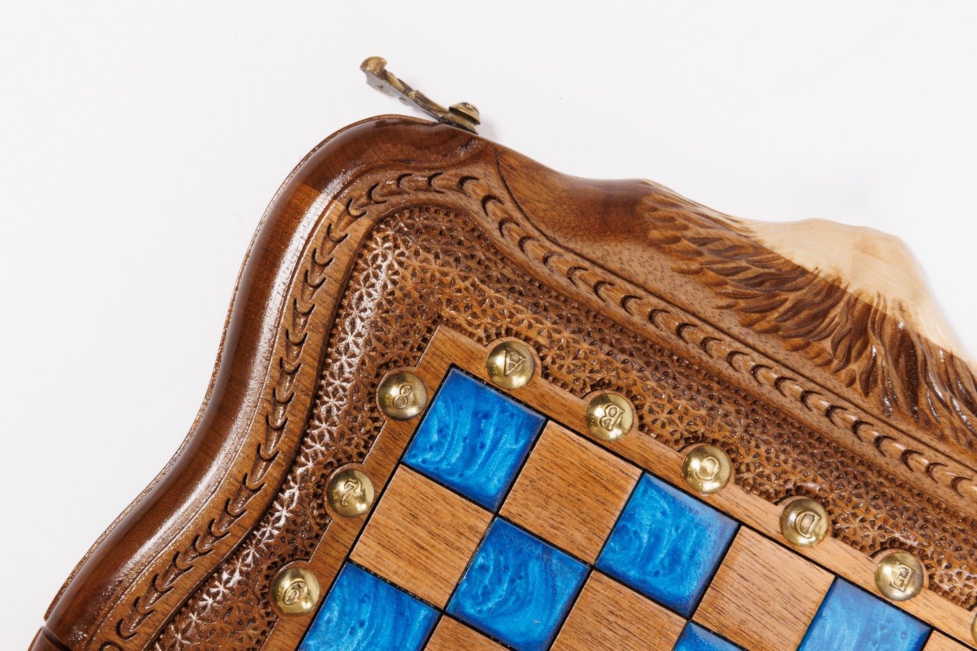 Classic Wooden Chess Board & Backgammon with Blue Epoxy 30 cm | 11.8" - Unumperfectus