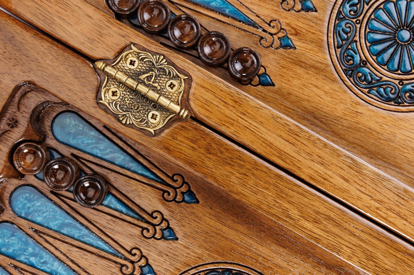 Classic Wooden Chess Board & Backgammon with Blue Epoxy 30 cm | 11.8" - Unumperfectus