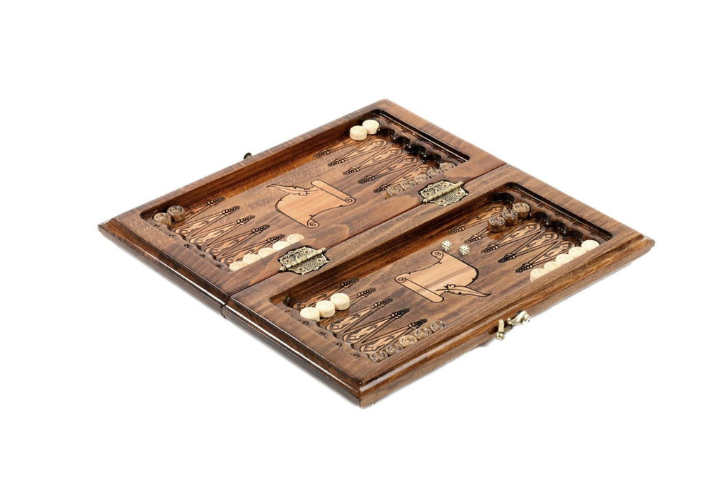 Premium handcrafted wooden backgammon board cultural alphabet artwork