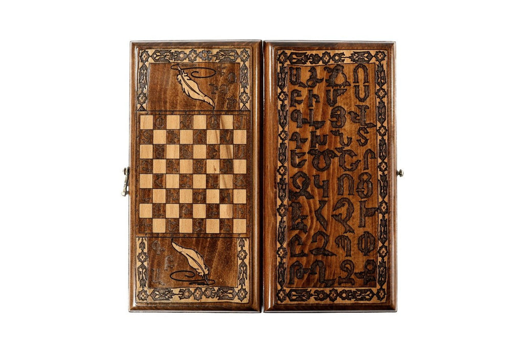 Luxury backgammon board alphabet inspired wooden craftsmanship style