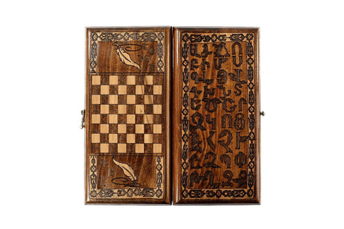 Luxury backgammon board alphabet inspired wooden craftsmanship style