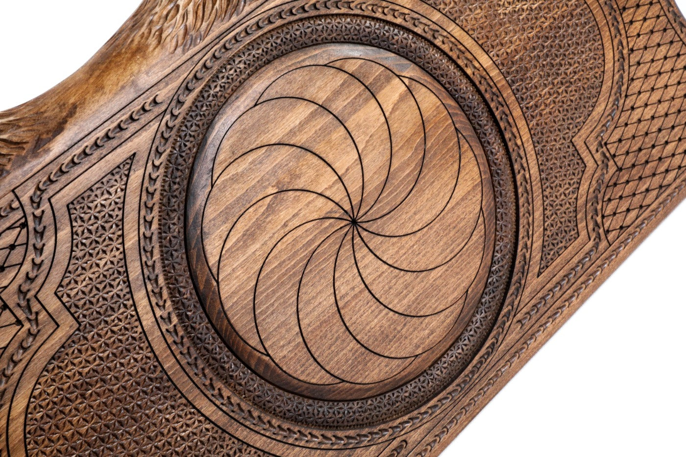 Luxury backgammon board with eternity inspired artistic wooden style