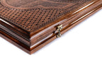 Coat of Arms of Armenia backgammon board - playing pieces and dice arranged on the board