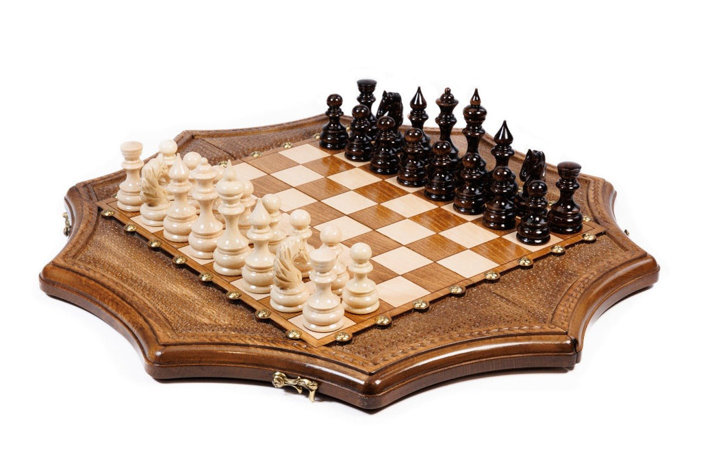 Luxury Armenian star shaped wooden chess set handcrafted design