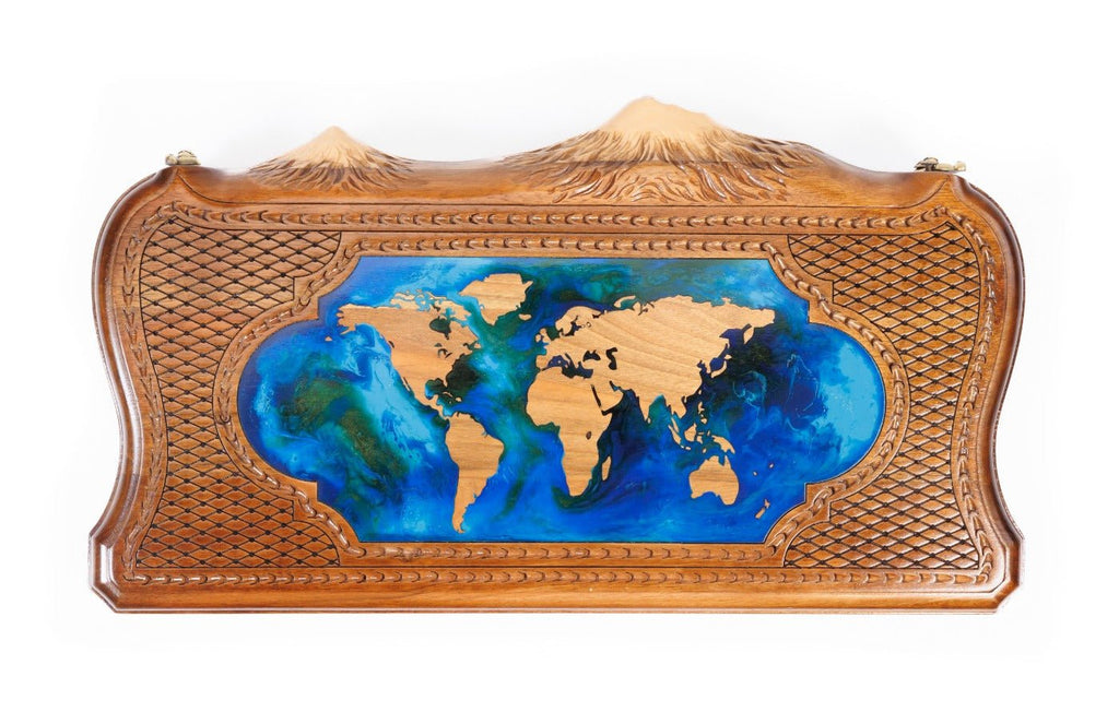 Backgammon Board - World Map With Epoxy - Unumperfectus
