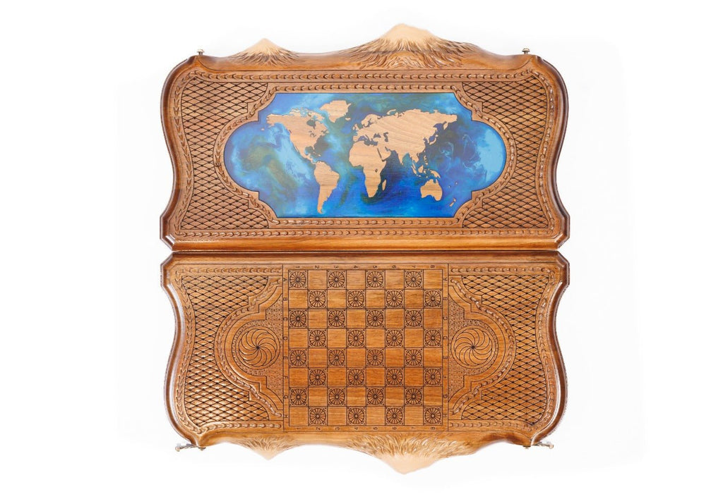 Backgammon Board - World Map With Epoxy - Unumperfectus