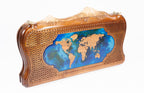 World Map Epoxy backgammon board - open board ready for play