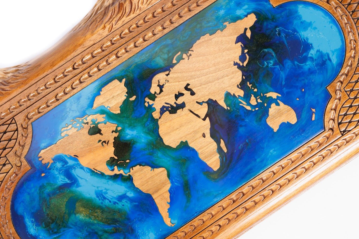 Luxury backgammon board global map epoxy artistic wooden craftsmanship