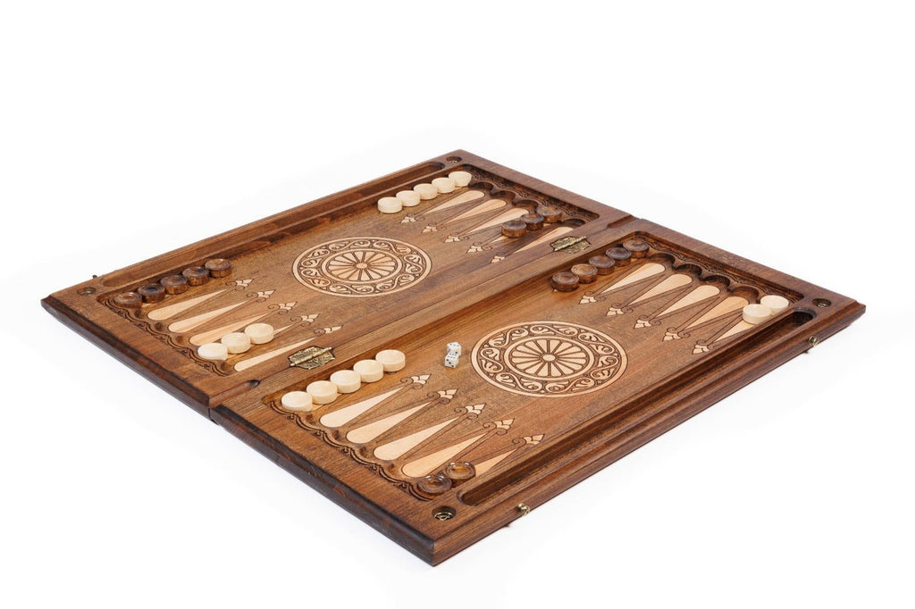 Premium handcrafted wooden backgammon board elegant ornamental style