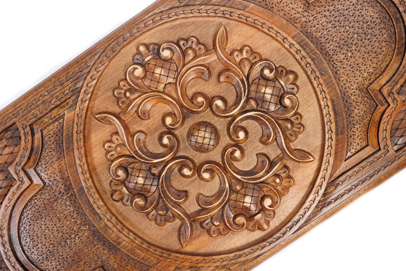 Luxury backgammon board with decorative ornamental wooden artwork