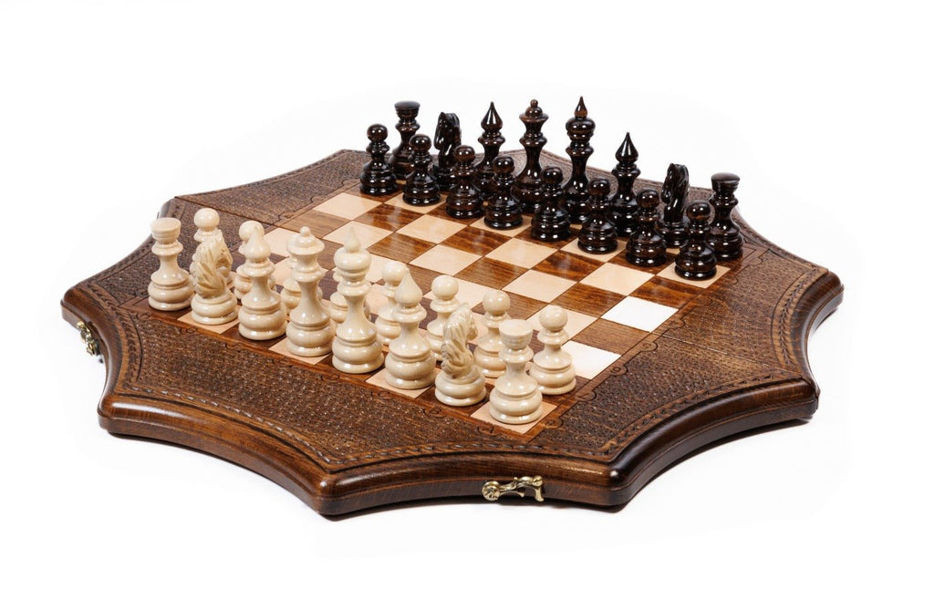 Luxury Armenian star shaped wooden chess set handcrafted design