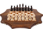 Carved Star Shaped chess set - chess pieces set up for play