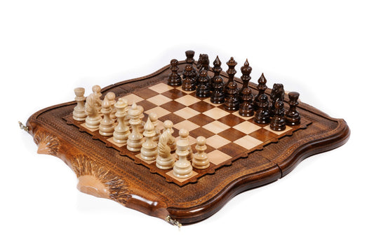 carved Mount Ararat wooden chess set board