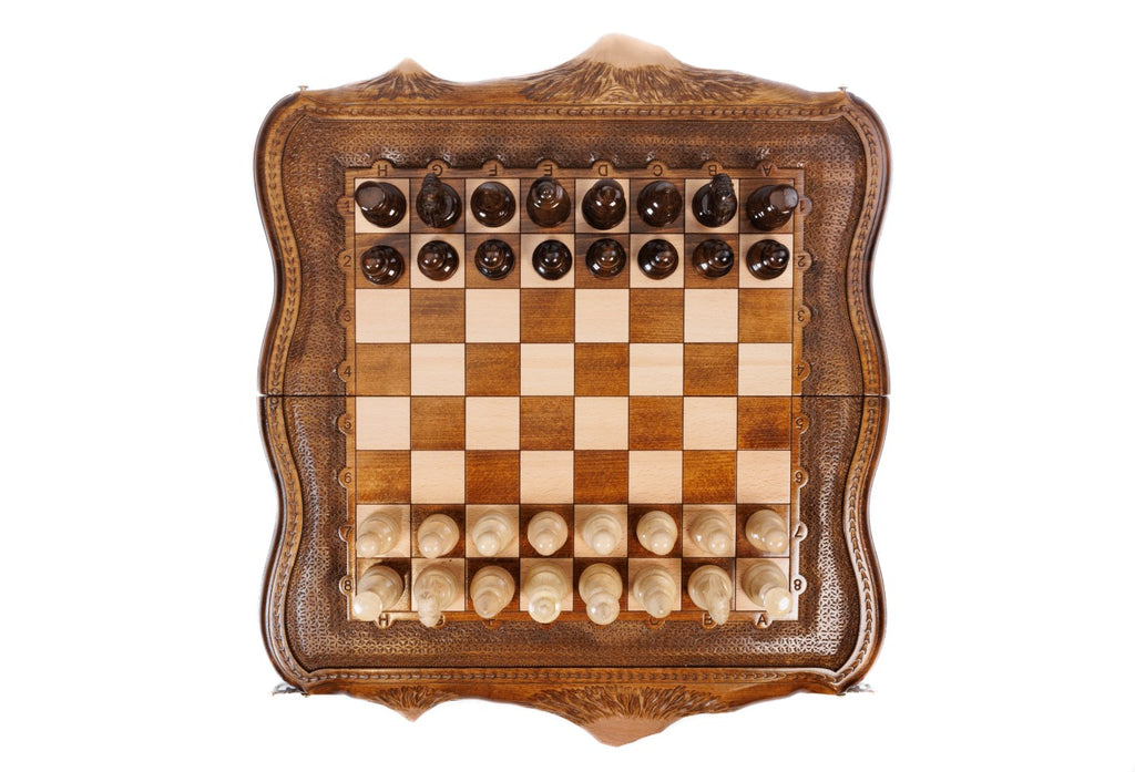 Chess Set Carved with Mount Ararat – Wooden Chess Board - Unumperfectus