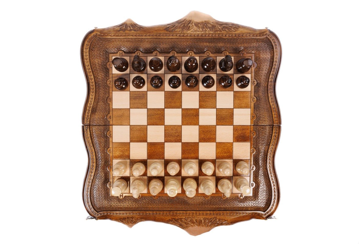 Chess Set Carved with Mount Ararat – Wooden Chess Board - Unumperfectus