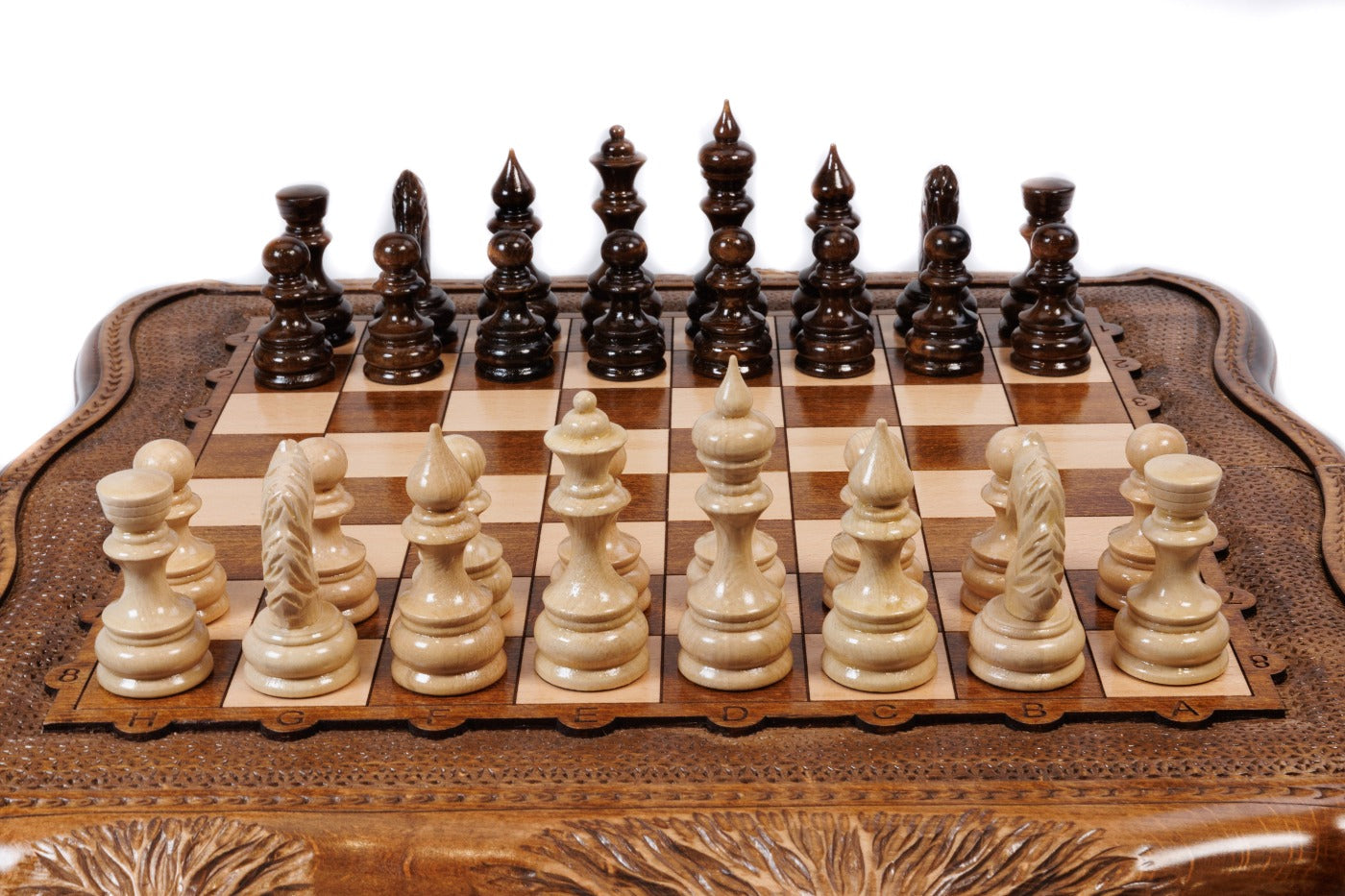Chess Set Carved with Mount Ararat – Wooden Chess Board - Unumperfectus