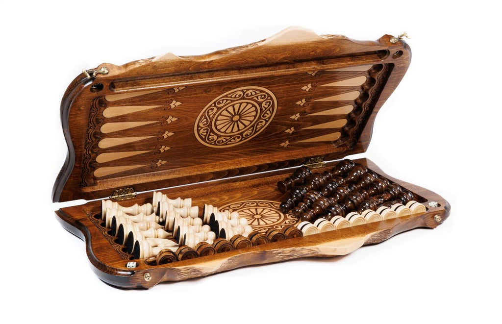 Carved Wooden Chess Set & Backgammon Board - 60 cm | 24.7" - Unumperfectus