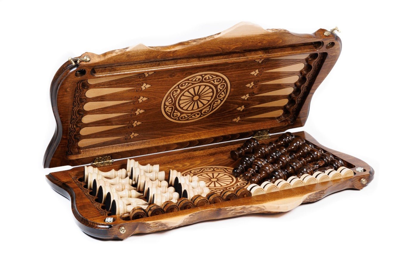 Carved Wooden Chess Set & Backgammon Board - 60 cm | 24.7" - Unumperfectus