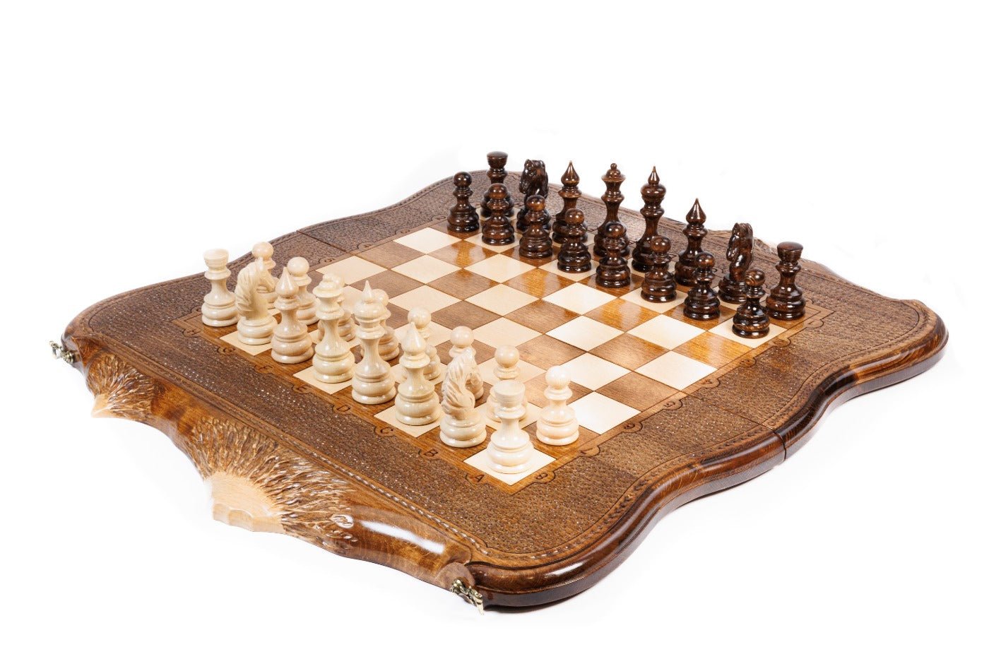 Luxury Armenian Chess Set with Mount Ararat outline wooden chess board