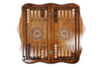 Armenian Motif chess and backgammon set - chess pieces set up for play