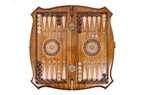 Backgammon field of the contour combo set laid flat, carved points and central wheel ornaments