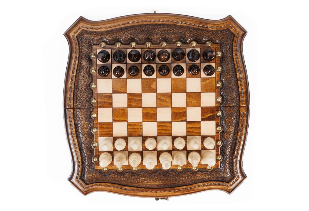 Wooden Carved Chess Set With Contour Outline 40 cm | 15.6" - Unumperfectus