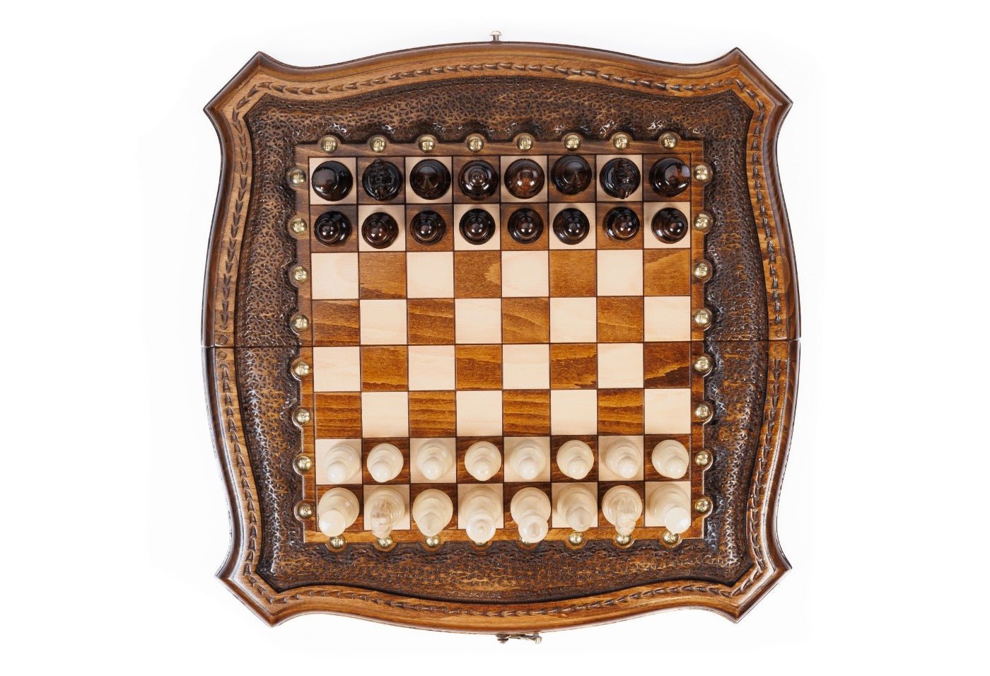 Wooden Carved Chess Set With Contour Outline 40 cm | 15.6" - Unumperfectus