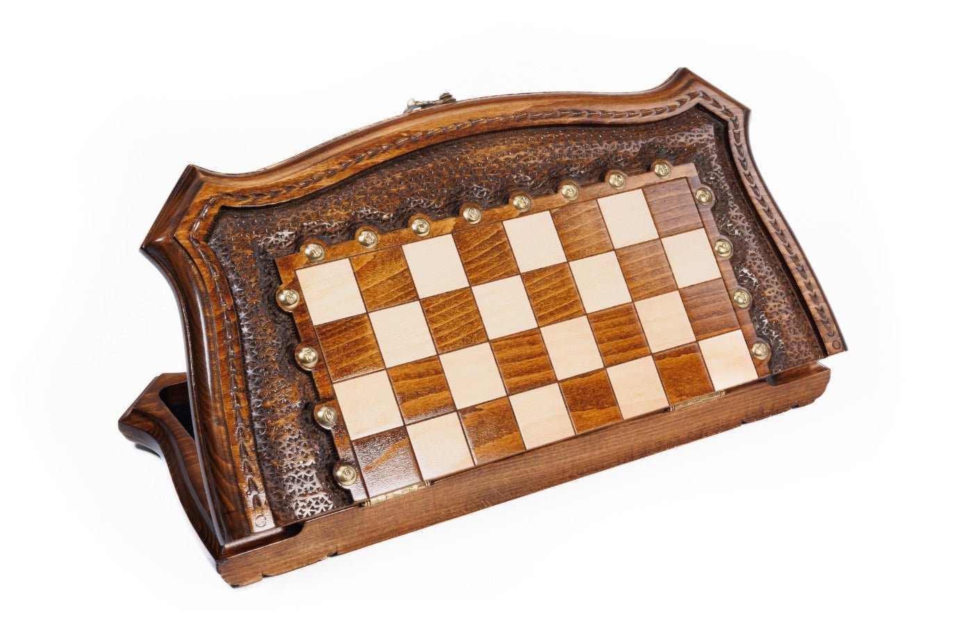 Wooden Carved Chess Set With Contour Outline 40 cm | 15.6" - Unumperfectus