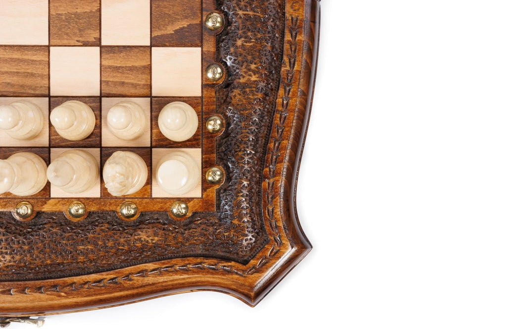 Wooden Carved Chess Set With Contour Outline 40 cm | 15.6" - Unumperfectus