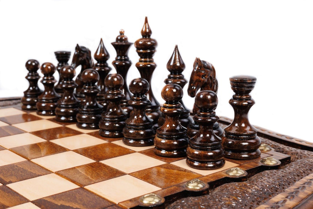 Wooden Carved Chess Set With Contour Outline 40 cm | 15.6" - Unumperfectus