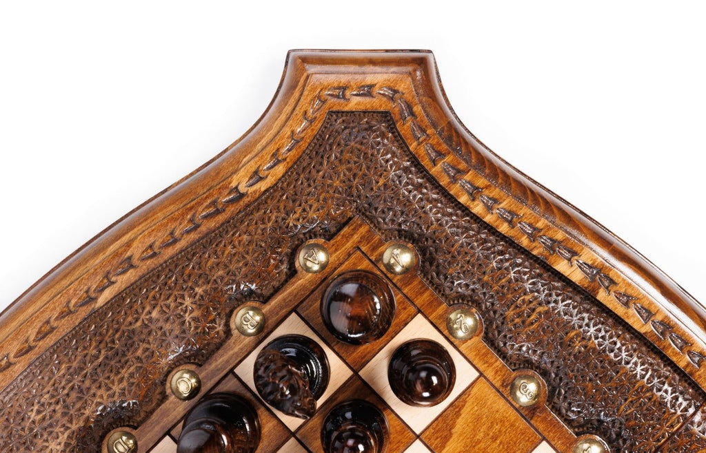 Wooden Carved Chess Set With Contour Outline 40 cm | 15.6" - Unumperfectus