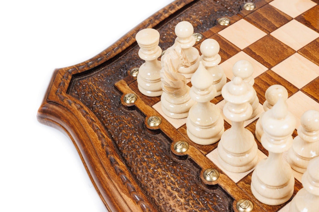 Wooden Carved Chess Set With Contour Outline 40 cm | 15.6" - Unumperfectus