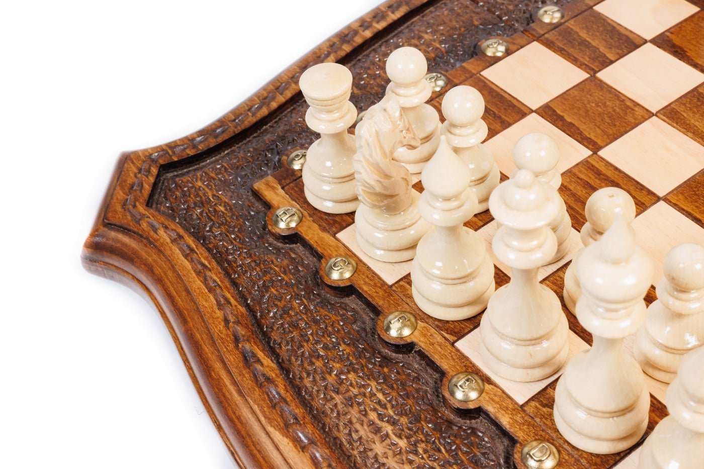 Wooden Carved Chess Set With Contour Outline 40 cm | 15.6" - Unumperfectus