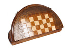 Carved Circular chess set - chess pieces set up for play