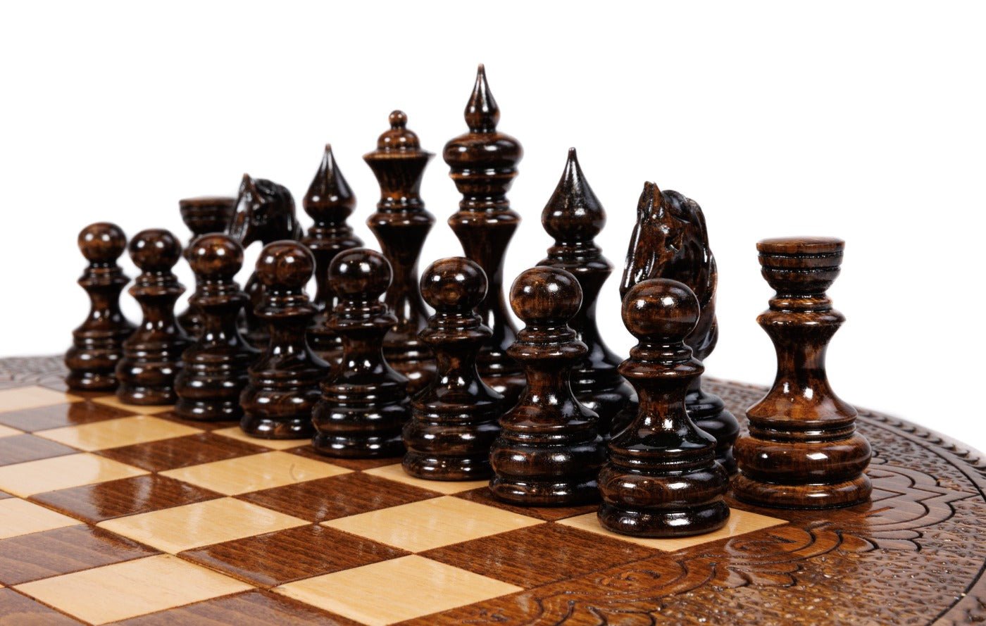 Wooden Carved Chess Set Circular 40 cm | 15.6" - Unumperfectus